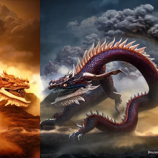 Prompt: Very highly detailed Chines dragon fighting versus Very Highly detailed Smok Falkor in outerspace Realistic Concept Art by Fernando Gabriel Maidana. Rendered by Octane Render