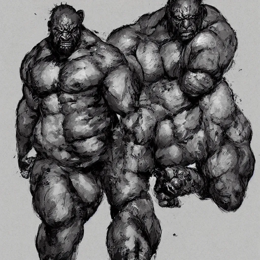 Image similar to large half bear half african man, in the style of yoji shinkawa