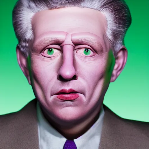 Image similar to augustus aloysius corporate portrait, senior sales marketing acquisitions ceo executive vp, purple green color scheme, professional studio lighting, hyperreal detailed lifelike facial features, corporate portraiture shot by cindy sherman and david lynch