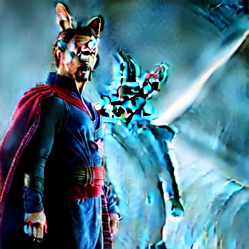 Image similar to Film still of a rabbit as Dr. Strange in avengers endgame, 4k