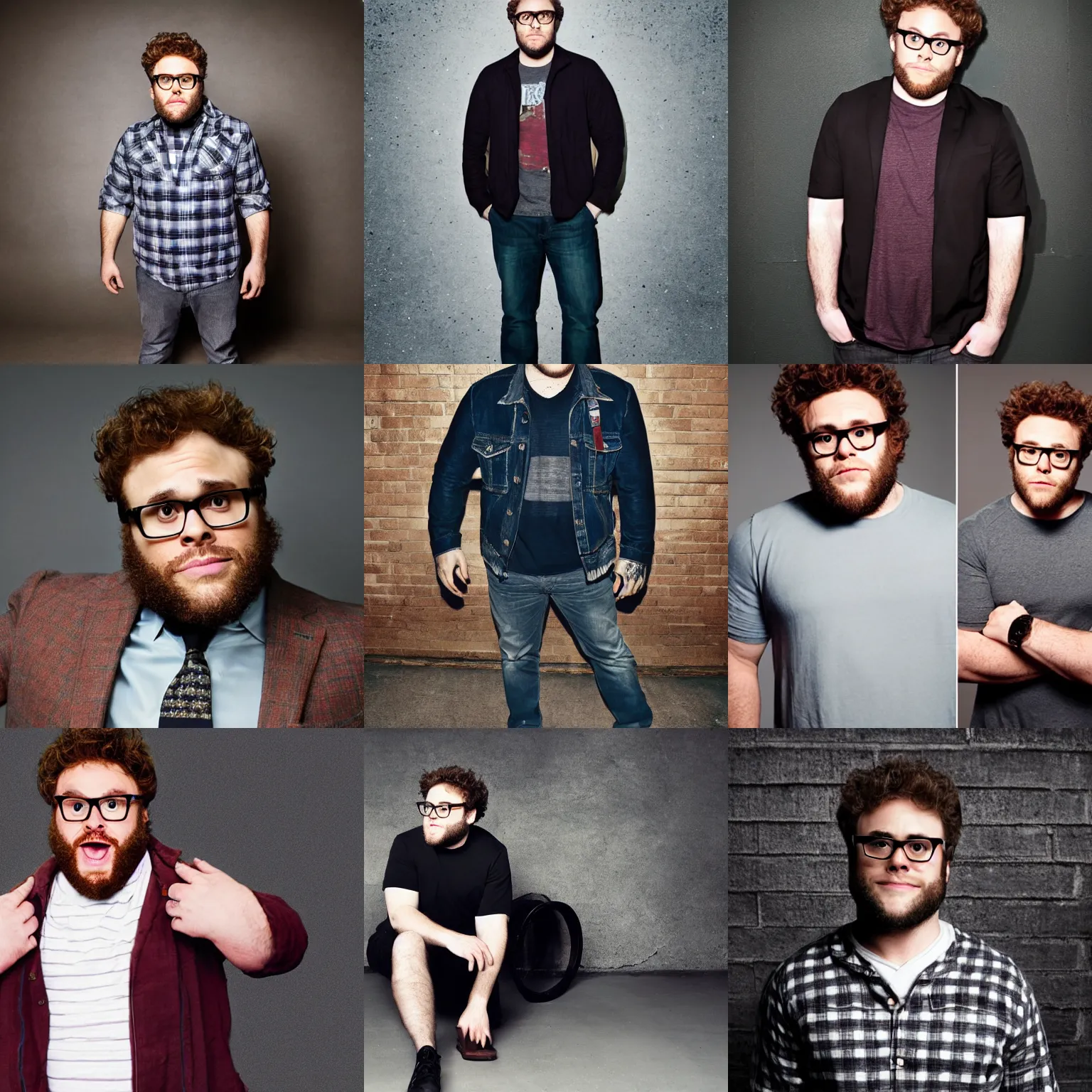 Prompt: seth rogan as a studio photo wearing trendy clothes