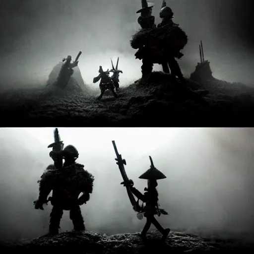 Image similar to the war between worlds extremely detailed claymation art, dark, moody, foggy