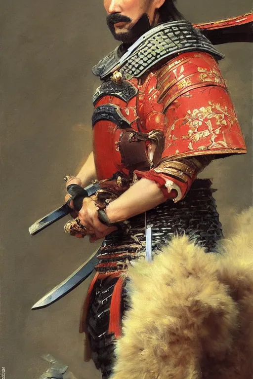 Prompt: close up of a fantasy samurai general in full armor during edo period, by vladimir volegov and alexander averin and delphin enjolras and daniel f. gerhartz