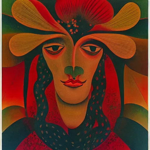 Image similar to floral face portrait by leonetto cappiello and wojciech siudmak and ernst fuchs, anni albers, oil on canvas