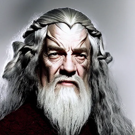 Image similar to a still from “ lord of the rings ” of a head and shoulders portrait of fei lung dressed like gandalf, photo by phil noto