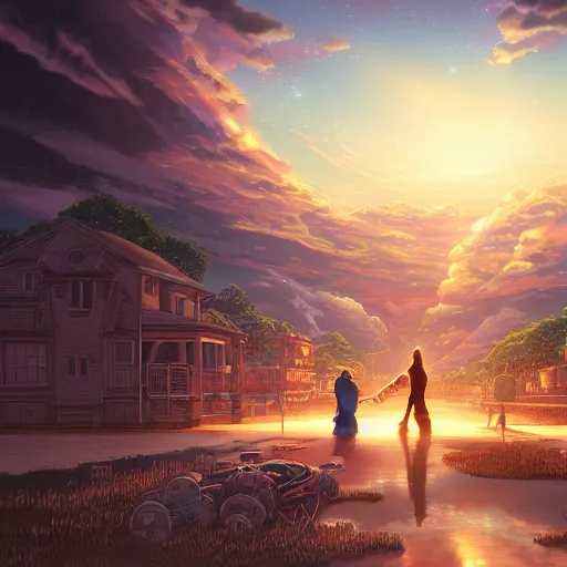 Image similar to the second coming of the prodigal son, by dan mumford, yusuke murata, makoto shinkai, ross tran, cosmic, heavenly, god rays, intricate detail, cinematic, 8 k, cel shaded, unreal engine, featured on artstation, pixiv