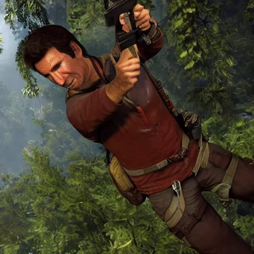 Image similar to will ferrell stars as nathan drake in the playstation 4 video game uncharted, detailed beautiful screenshot