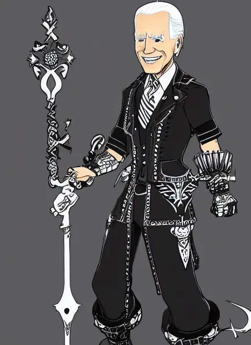 Image similar to joe biden as a kingdom hearts keyblade villain, official square enix concept art, intricate design, high definition, delicate patterned, fantasy, fashionable rpg clothing