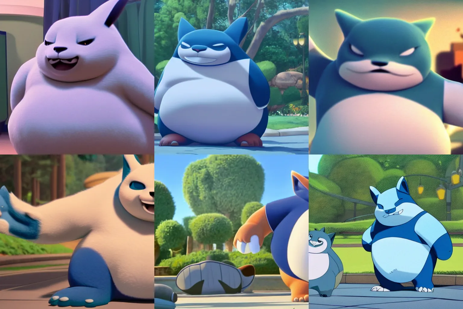 Prompt: Still of Snorlax from Pokemon in Disney\'s Zootopia (2016)