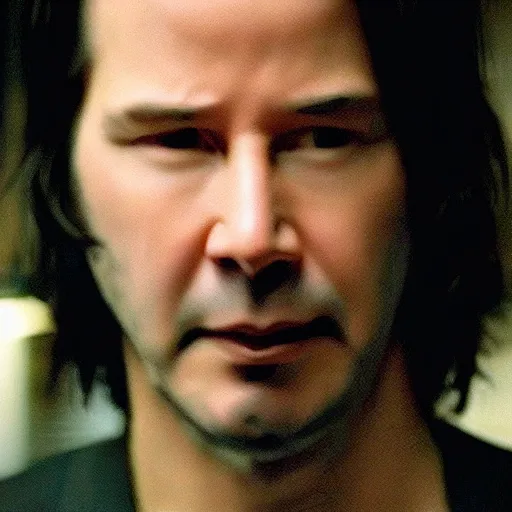 Image similar to “Keanu Reeves in fight club movie, Extremely detailed. 8k, vas, old movie”