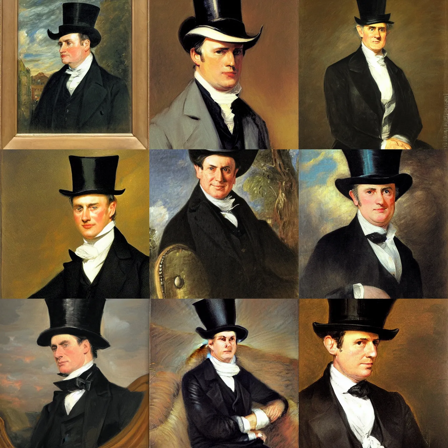 Prompt: Portrait, Malcolm Turnbull the Australian politician!!!, wearing a top hat, by John Constable