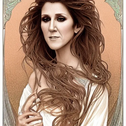 Image similar to amazing lifelike award winning pencil illustration of Celine Dion with many snakes for hair trending on art station artgerm Greg rutkowski alphonse mucha cinematic