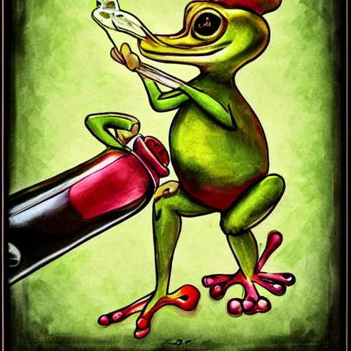 Image similar to princess frog drinking red wine, by style loish