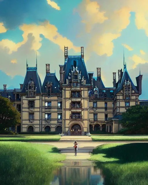 Image similar to highly detailed surreal vfx portrait of the biltmore estate, stephen bliss, unreal engine, greg rutkowski, loish, rhads, beeple, makoto shinkai and lois van baarle, ilya kuvshinov, rossdraws, tom bagshaw, alphonse mucha, global illumination, detailed and intricate environment