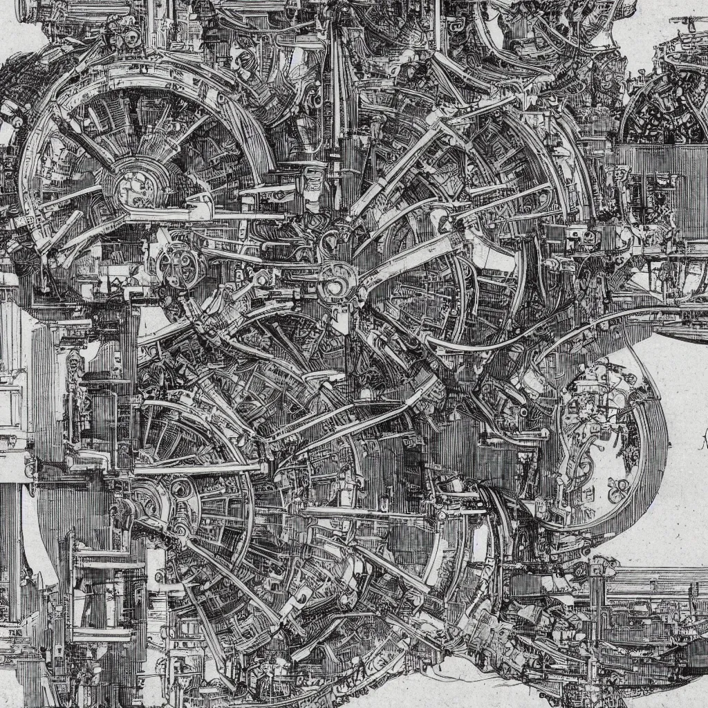 Image similar to close - up on detailed, intricate technical drawings from 1 8 4 0 for a mechanical display attachment to babbage's difference engine