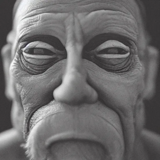 Image similar to a black and white portrait photo of an old cyclop man, very detailed, high contrast