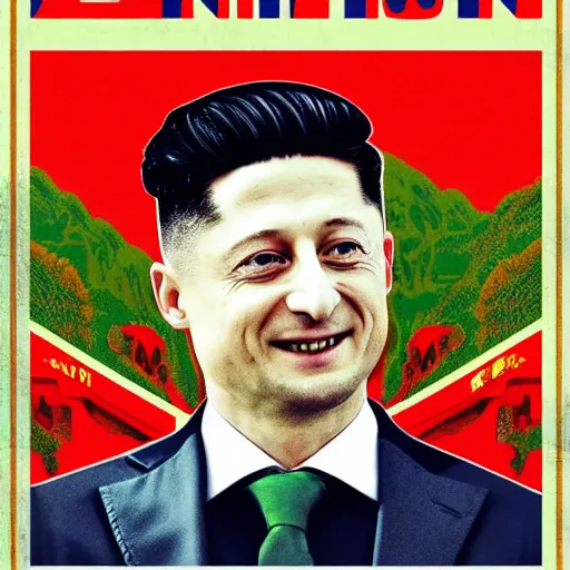 Image similar to Zelenskii on North Korea propaganda poster