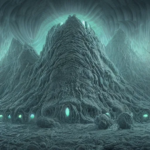 Image similar to photorealistic eldritch honeypunk alien architecture in the style of gustave dore and michael whelan. hyperdetailed photorealism, 1 0 8 megapixels, amazing depth, high resolution, 3 d shading, 3 d finalrender, 3 d cinematic lighting, glowing rich colors, psychedelic overtones, artstation concept art.