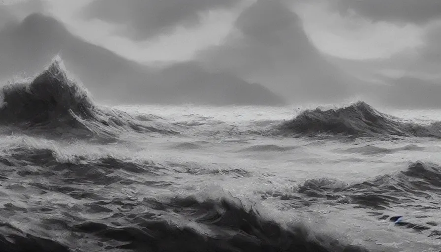 Image similar to sea, enviroment thumbnail black and white, cgsociety, oil painting by jama jurabaev, extremely detailed, brush hard, artstation, high quality, brush stroke