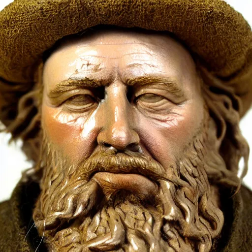 Image similar to hyper realistic closeup bust of a new england fisherman, the dude, painted, colorized, bossons vintage chalkware, by emile renouf