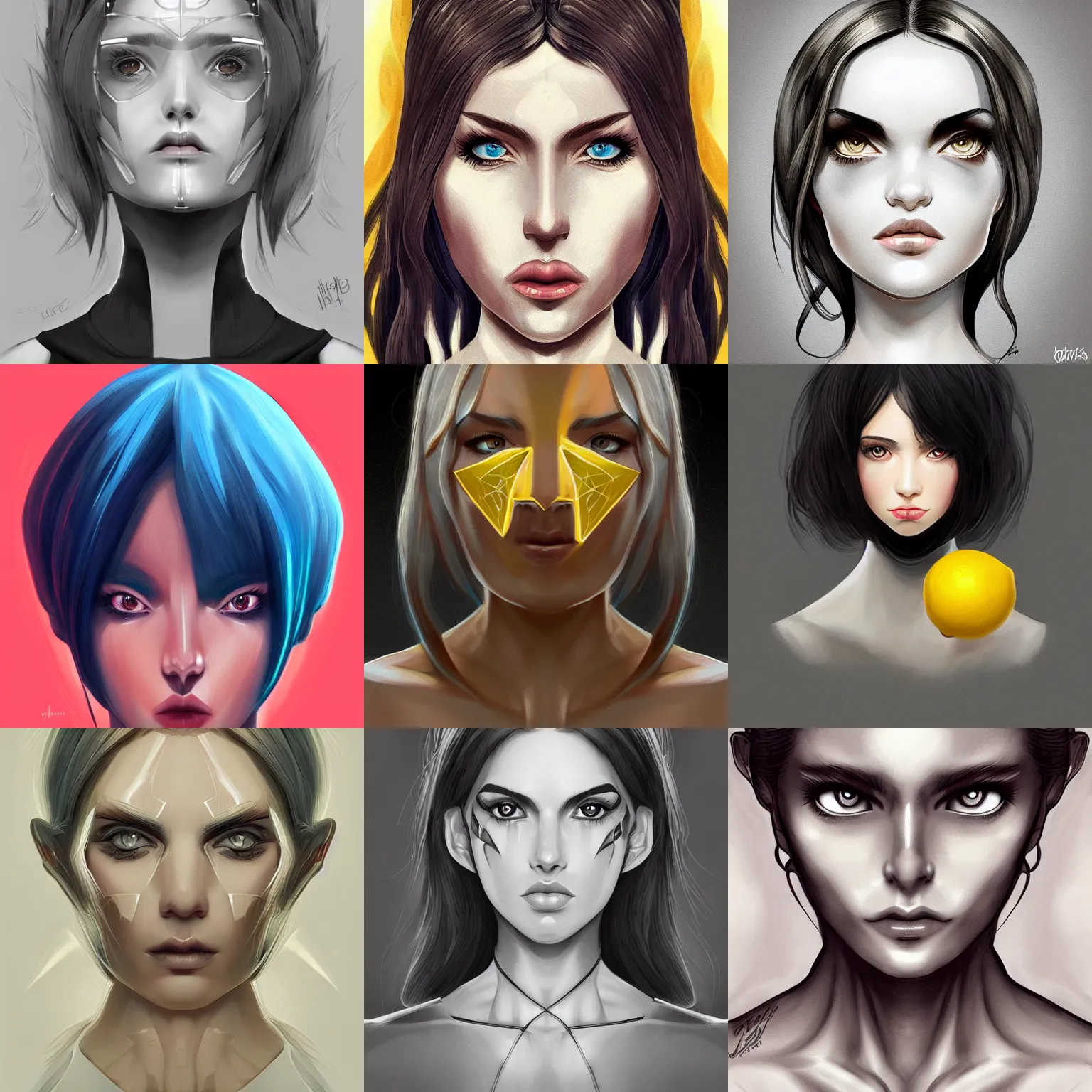 Prompt: symmetrical character concept portrait, lemon, digital painting, concept art, smooth, sharp focus, illustration, artgerm