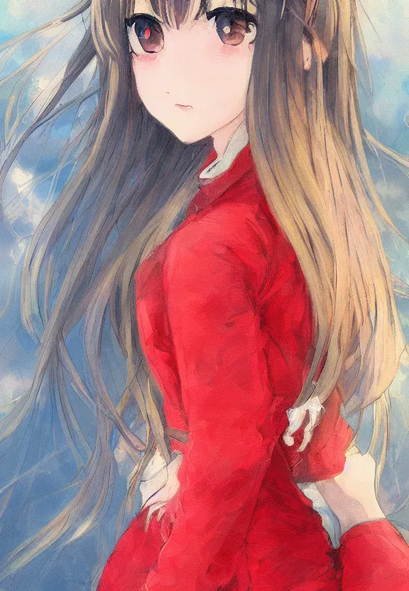 Image similar to macro portrait of a teenage girl, a cute red outfit, tokyo anime scene, very anime in impressionist style, anime trending artwork, anime painter studio, by claude monet