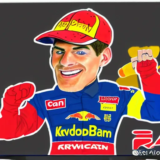 Image similar to a badly drawn picture of max verstappen, caricature, funny, crayon art, bad, beginner art