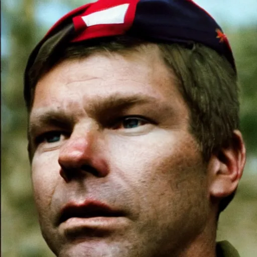 Image similar to chris hansen, portrait of chris hansen as a us soldier in the vietnam war, war photo, detailed face