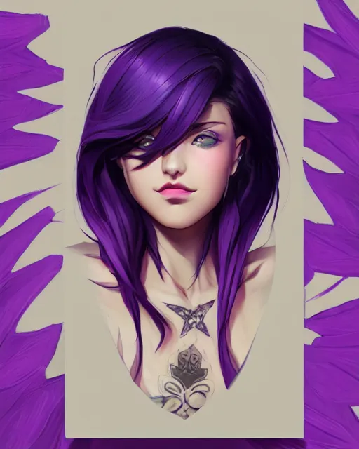 Image similar to beautiful female purple hair tattoo symmetrical face eyes twitch streamer full length fantasy artviper valorantVideo game icon, 2d game art gta5 cover , official fanart behance hd artstation by Jesper Ejsing, by RHADS, Makoto Shinkai and Lois van baarle, ilya kuvshinov, rossdraws