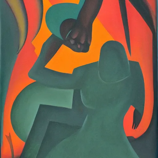 Image similar to oil on masonite painting by aaron douglas