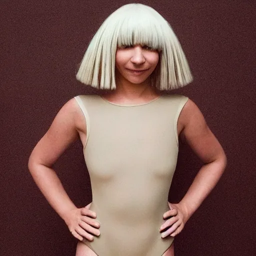 Image similar to sia furler wearing a skin colored leotard full body artistic photoshoot