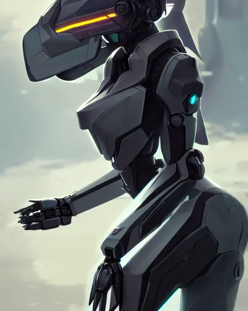 Image similar to uncropped stealthy Feminine mecha (with futuristic jet armor and wings) with a heart visor helmet, symphogear, full body character portrait, hi-tech, trending on Artstation, black armor, digital painting, concept art, sharp focus, illustration, art by WLOP and Greg Rutkowski