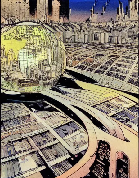 Prompt: comic book page, solarpunk utopia, by Luc Schuiten