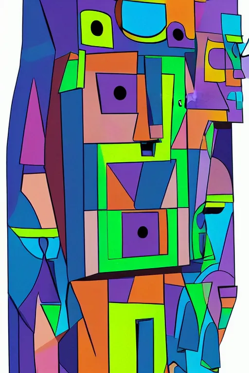 Image similar to cubist moai statue cutout digital illustration cartoon colorful beeple