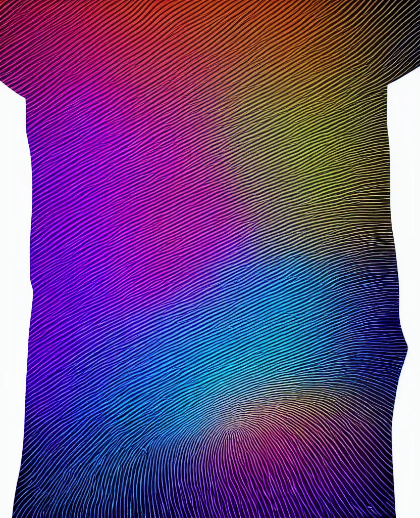 Image similar to stacked plot of radio emissions from a pulsar, abstracted light refractions and stripy interference, making up a fluffy cat, isolated on black, highly detailed high resolution, silk screen t-shirt design in the style of FELIPE PANTONE 4K