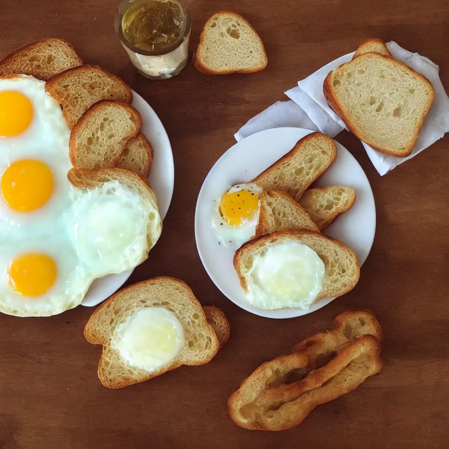 Prompt: “sunnyside fried eggs breakfast plate with bread”