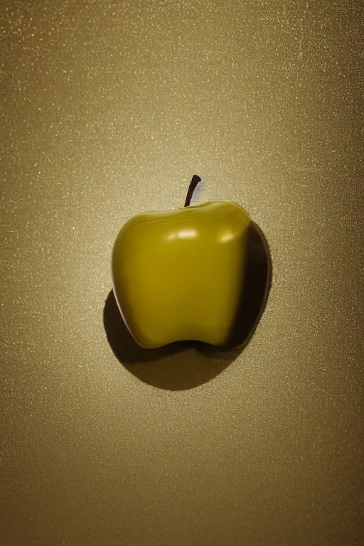 Prompt: Photo of a transparent glass sculpture of an apple with dripping gold paint, studio lighting, high resolution, award winning.