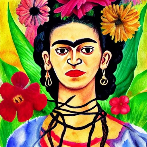 Image similar to painting of colorful wild flowers frida kahlo style in Watercolor