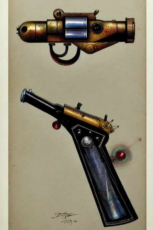 Image similar to ( ( ( ( ( 1 9 5 0 s retro science fiction raygun pistol. muted colors. ) ) ) ) ) by jean - baptiste monge!!!!!!!!!!!!!!!!!!!!!!!!!!!!!!