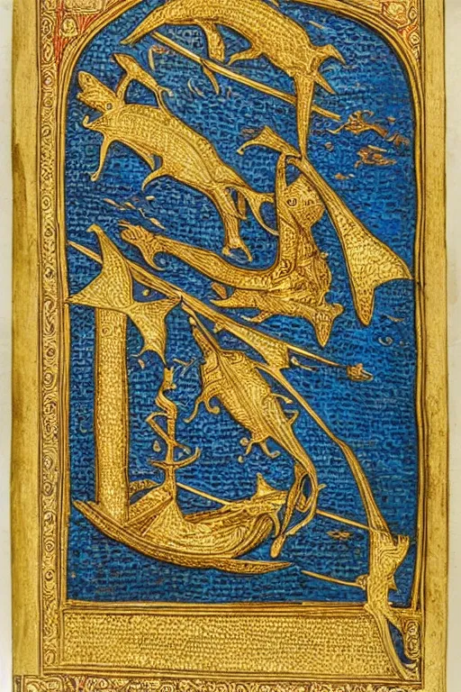 Prompt: detailed realistic medieval bible manuscript illustration gold - leafed foil depicting the story of jonah