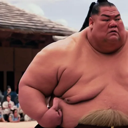 Prompt: still of the movie the sumo wrestler starring dwayne johnson