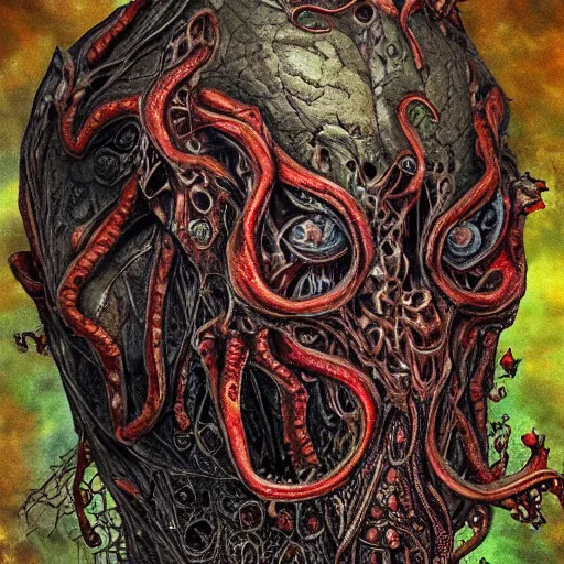 Image similar to mikhail gorsheniov became bloody ugly lovecraftian degenerate abomination, photo - realistic, color image, 2 k, highly detailed, bodyhorror, occult art, fractal structure