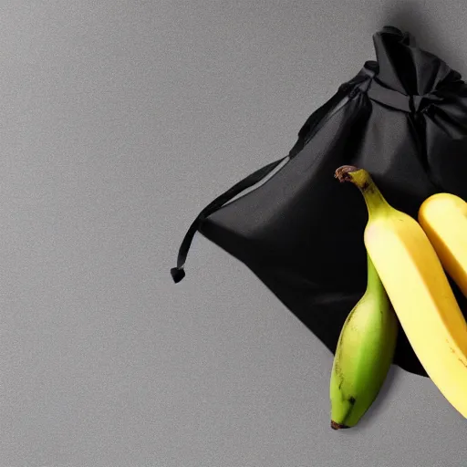 Prompt: a TRANSLUCENT bag containing a banana, black background