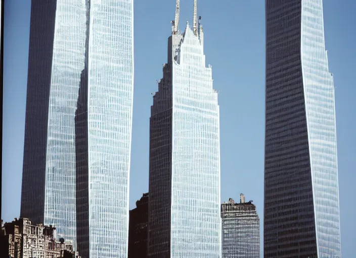Prompt: portrait the twin towers new york city, canon eos c 3 0 0, ƒ 1. 8, 3 5 mm, 8 k, medium - format print,