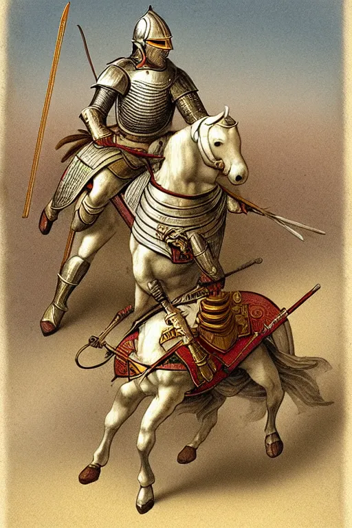 Image similar to a knight riding a horse - chariot by chris mcgrath and greg rutowski, muted colors, detailed