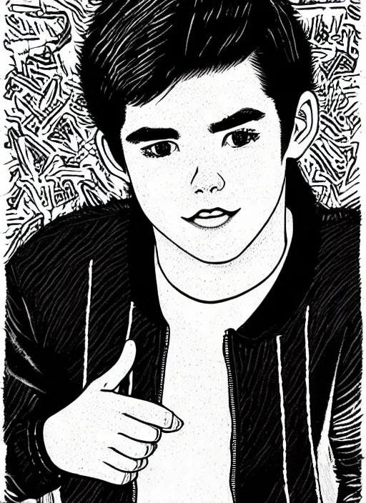 Image similar to portrait of teenage archie andrews, freckles, varsity jacket, intricate, highly detailed, illustration, art by junji ito, junji ito