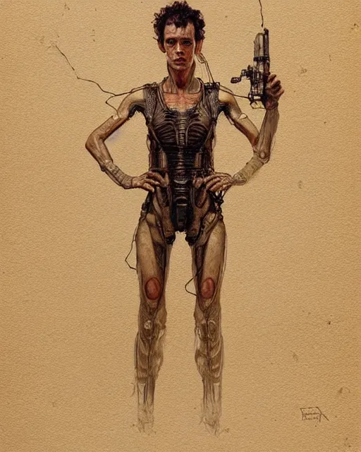 Image similar to portrait of a ripley from alien, by greg rutkowski in the style of egon schiele