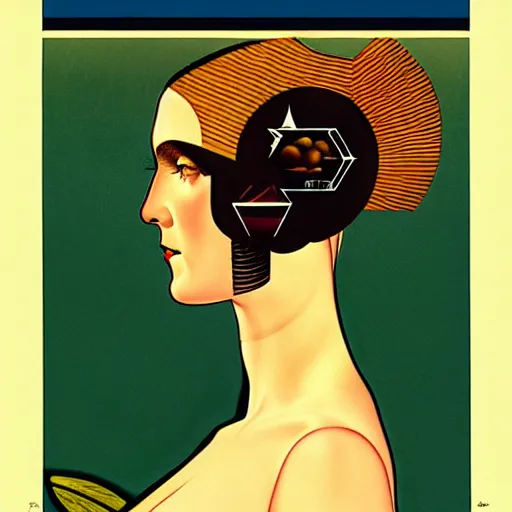 Image similar to Art in the style of Coles Phillips, Gaia, Mother Earth, stars, space, earth, ecology, side portrait
