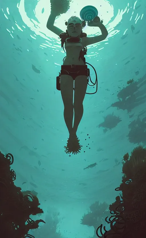 Image similar to celtic naturepunk underwater by atey ghailan, by greg rutkowski, by simon stalenhag, by greg tocchini, by james gilleard, by joe fenton, by kaethe butcher dynamic lighting, gradient light blue, brown, blonde cream and white color scheme, grunge aesthetic