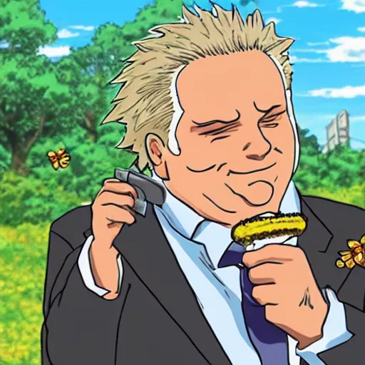 Prompt: anime of doug ford eating a bee